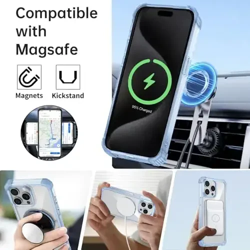 IYTRRYH Magnetic for iPhone 15 Pro Case Compatible with MagSafe Wireless Charging,with 2 Screen Protectors,for 15 Pro Case Built-in 360°Kickstand Ring,Military Grade Drop Protection Shockproof Blue - 2