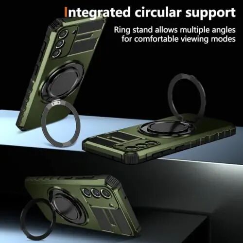 IYTRRYH Magnetic Kickstand Case for Samsung Galaxy S21 FE Wireless Charging | S21 FE Phone Case Compatible with MagSafe,with 2 Screen Protectors,Built-in 360° Ring,Shockproof Heavy Duty Protection,Green - 5