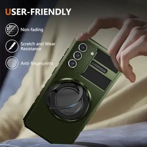 IYTRRYH Magnetic Kickstand Case for Samsung Galaxy S21 FE Wireless Charging | S21 FE Phone Case Compatible with MagSafe,with 2 Screen Protectors,Built-in 360° Ring,Shockproof Heavy Duty Protection,Green - 6