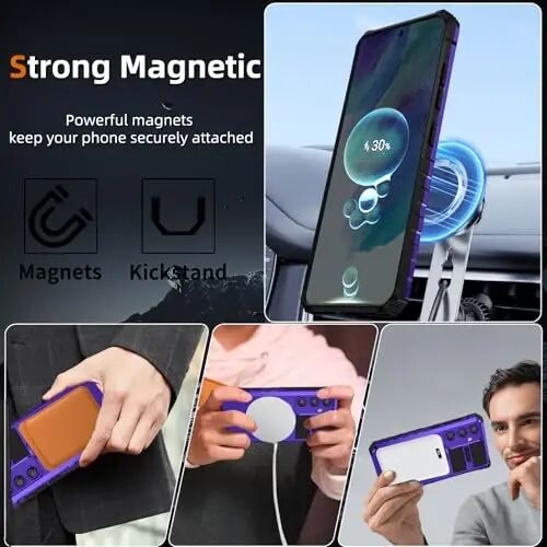 IYTRRYH Magnetic Kickstand Case for Samsung Galaxy S21 FE Wireless Charging | S21 FE Phone Case Compatible with MagSafe,with 2 Screen Protectors,Built-in 360° Ring,Shockproof Heavy Duty Protection,Purple - IYTRRYH (1)