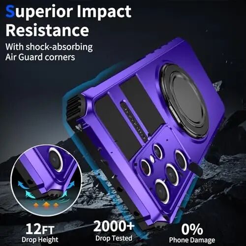 IYTRRYH Magnetic Kickstand Case for Samsung Galaxy S21 FE Wireless Charging | S21 FE Phone Case Compatible with MagSafe,with 2 Screen Protectors,Built-in 360° Ring,Shockproof Heavy Duty Protection,Purple - 5