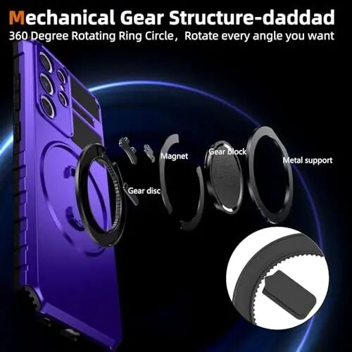 IYTRRYH Magnetic Kickstand Case for Samsung Galaxy S21 FE Wireless Charging | S21 FE Phone Case Compatible with MagSafe,with 2 Screen Protectors,Built-in 360° Ring,Shockproof Heavy Duty Protection,Purple - 6