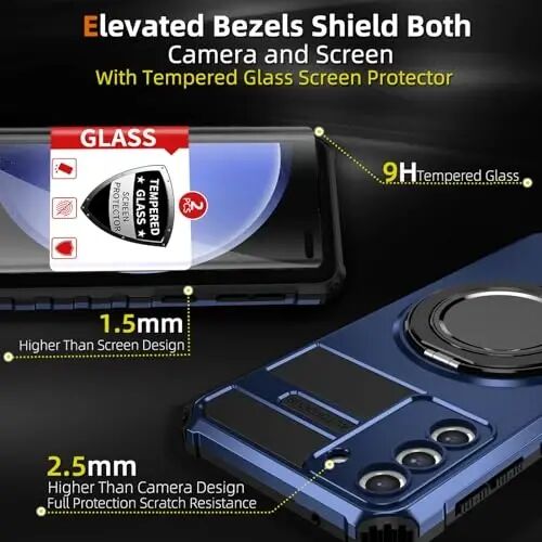 IYTRRYH Magnetic Kickstand Case for Samsung Galaxy S23 FE Wireless Charging | S23 FE Phone Case Compatible with MagSafe,with 2 Screen Protectors,Built-in 360° Ring,Shockproof Heavy Duty Protection,Blue - 3