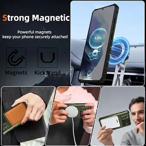 IYTRRYH Magnetic Stand Case for Samsung Galaxy S21 Plus Wireless Charging | S21+ Phone Case Compatible with MagSafe,with Screen Protector,Built-in 360° Kickstand,Shockproof Heavy Duty Protection,Green - 2