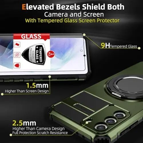 IYTRRYH Magnetic Stand Case for Samsung Galaxy S21 Plus Wireless Charging | S21+ Phone Case Compatible with MagSafe,with Screen Protector,Built-in 360° Kickstand,Shockproof Heavy Duty Protection,Green - 3
