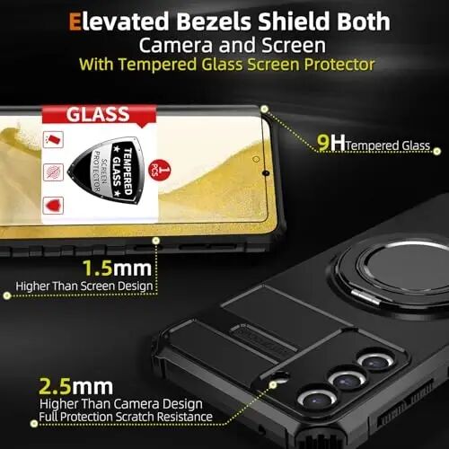 IYTRRYH Magnetic Stand Case for Samsung Galaxy S22 Plus Wireless Charging | S22+ Phone Case Compatible with MagSafe,with Screen Protector,Built-in 360° Kickstand,Shockproof Heavy Duty Protection,Black - 3