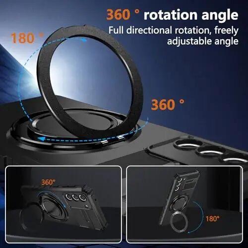 IYTRRYH Magnetic Stand Case for Samsung Galaxy S22 Plus Wireless Charging | S22+ Phone Case Compatible with MagSafe,with Screen Protector,Built-in 360° Kickstand,Shockproof Heavy Duty Protection,Black - 5
