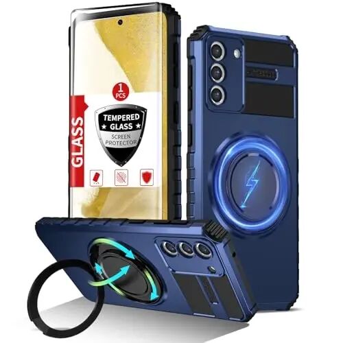 IYTRRYH Magnetic Stand Case for Samsung Galaxy S22 Plus Wireless Charging | S22+ Phone Case Compatible with MagSafe,with Screen Protector,Built-in 360° Kickstand,Shockproof Heavy Duty Protection,Blue - 1