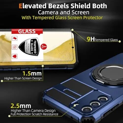 IYTRRYH Magnetic Stand Case for Samsung Galaxy S22 Plus Wireless Charging | S22+ Phone Case Compatible with MagSafe,with Screen Protector,Built-in 360° Kickstand,Shockproof Heavy Duty Protection,Blue - 3
