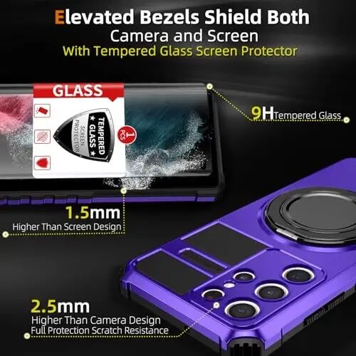 IYTRRYH Magnetic Stand Case for Samsung Galaxy S22 Ultra Wireless Charging | S22 Ultra Phone Case Compatible with MagSafe,with Screen Protector,with 360°Kickstand,Shockproof Heavy Duty Protection,Purple - 3