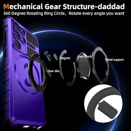 IYTRRYH Magnetic Stand Case for Samsung Galaxy S22 Ultra Wireless Charging | S22 Ultra Phone Case Compatible with MagSafe,with Screen Protector,with 360°Kickstand,Shockproof Heavy Duty Protection,Purple - 6