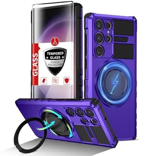 IYTRRYH Magnetic Stand Case for Samsung Galaxy S23 Ultra Wireless Charging | S23 Ultra Phone Case Compatible with MagSafe,with Screen Protector,with 360°Kickstand,Shockproof Heavy Duty Protection,Purple - IYTRRYH