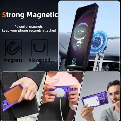 IYTRRYH Magnetic Stand Case for Samsung Galaxy S23 Ultra Wireless Charging | S23 Ultra Phone Case Compatible with MagSafe,with Screen Protector,with 360°Kickstand,Shockproof Heavy Duty Protection,Purple - IYTRRYH (1)