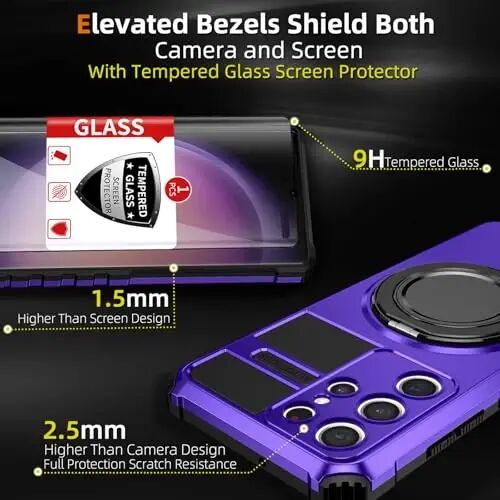 IYTRRYH Magnetic Stand Case for Samsung Galaxy S23 Ultra Wireless Charging | S23 Ultra Phone Case Compatible with MagSafe,with Screen Protector,with 360°Kickstand,Shockproof Heavy Duty Protection,Purple - 3