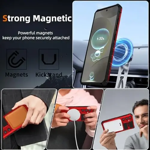 IYTRRYH Magnetic Stand Case for Samsung Galaxy S24 Compatible with MagSafe | S24 Phone Case Supports Wireless Charging,with Screen Protector,with 360° Ring Kickstand,Shockproof Heavy Duty Protection,Red - IYTRRYH (1)