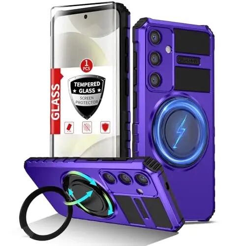 IYTRRYH Magnetic Stand Case for Samsung Galaxy S24 Plus Wireless Charging | S24+ Phone Case Compatible with MagSafe,with Screen Protector,Built-in 360° Kickstand,Shockproof Heavy Duty Protection,Purple - IYTRRYH