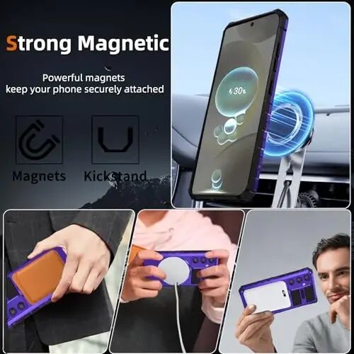 IYTRRYH Magnetic Stand Case for Samsung Galaxy S24 Plus Wireless Charging | S24+ Phone Case Compatible with MagSafe,with Screen Protector,Built-in 360° Kickstand,Shockproof Heavy Duty Protection,Purple - IYTRRYH (1)