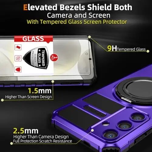 IYTRRYH Magnetic Stand Case for Samsung Galaxy S24 Plus Wireless Charging | S24+ Phone Case Compatible with MagSafe,with Screen Protector,Built-in 360° Kickstand,Shockproof Heavy Duty Protection,Purple - 3