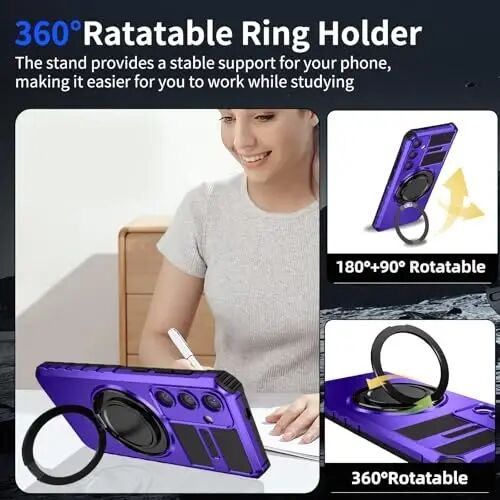 IYTRRYH Magnetic Stand Case for Samsung Galaxy S24 Plus Wireless Charging | S24+ Phone Case Compatible with MagSafe,with Screen Protector,Built-in 360° Kickstand,Shockproof Heavy Duty Protection,Purple - 4