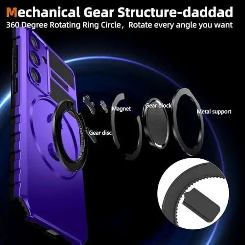 IYTRRYH Magnetic Stand Case for Samsung Galaxy S24 Plus Wireless Charging | S24+ Phone Case Compatible with MagSafe,with Screen Protector,Built-in 360° Kickstand,Shockproof Heavy Duty Protection,Purple - 6
