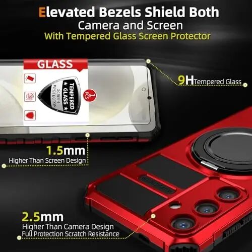 IYTRRYH Magnetic Stand Case for Samsung Galaxy S24 Plus Wireless Charging | S24+ Phone Case Compatible with MagSafe,with Screen Protector,Built-in 360° Kickstand,Shockproof Heavy Duty Protection,Red - 3