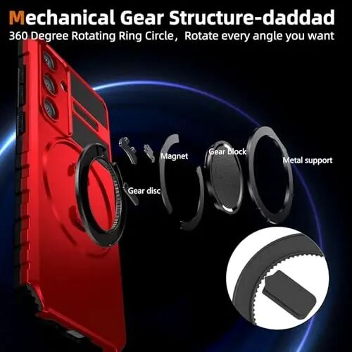 IYTRRYH Magnetic Stand Case for Samsung Galaxy S24 Plus Wireless Charging | S24+ Phone Case Compatible with MagSafe,with Screen Protector,Built-in 360° Kickstand,Shockproof Heavy Duty Protection,Red - 6