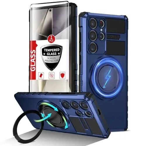 IYTRRYH Magnetic Stand Case for Samsung Galaxy S24 Ultra Wireless Charging | S24 Ultra Phone Case Compatible with MagSafe,with Screen Protector,with 360° Kickstand,Shockproof Heavy Duty Protection,Blue - 1