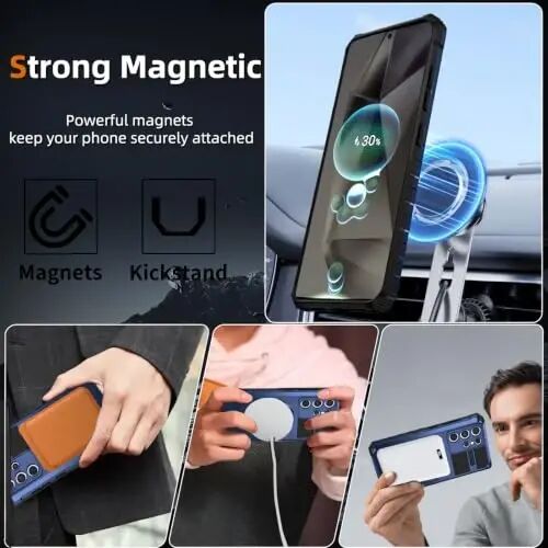 IYTRRYH Magnetic Stand Case for Samsung Galaxy S24 Ultra Wireless Charging | S24 Ultra Phone Case Compatible with MagSafe,with Screen Protector,with 360° Kickstand,Shockproof Heavy Duty Protection,Blue - IYTRRYH (1)