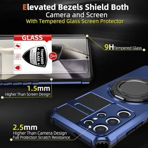 IYTRRYH Magnetic Stand Case for Samsung Galaxy S24 Ultra Wireless Charging | S24 Ultra Phone Case Compatible with MagSafe,with Screen Protector,with 360° Kickstand,Shockproof Heavy Duty Protection,Blue - 3