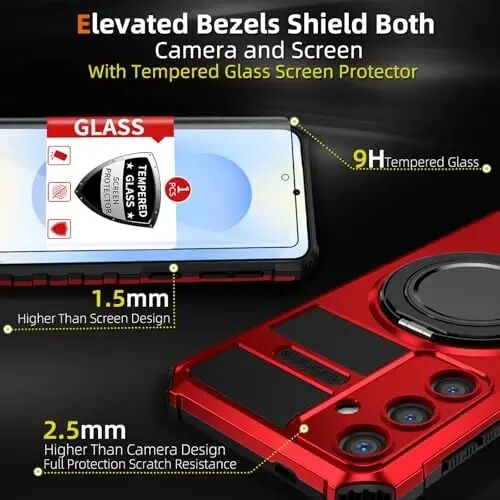 IYTRRYH Magnetic Stand Case for Samsung Galaxy S25 Compatible with MagSafe | S25 Phone Case Supports Wireless Charging,with Screen Protector,with 360° Ring Kickstand,Shockproof Heavy Duty Protection,Red - 3