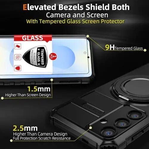 IYTRRYH Magnetic Stand Case for Samsung Galaxy S25 Plus Wireless Charging | S25+ Phone Case Compatible with MagSafe,with Screen Protector,Built-in 360° Kickstand,Shockproof Heavy Duty Protection,Black - 3