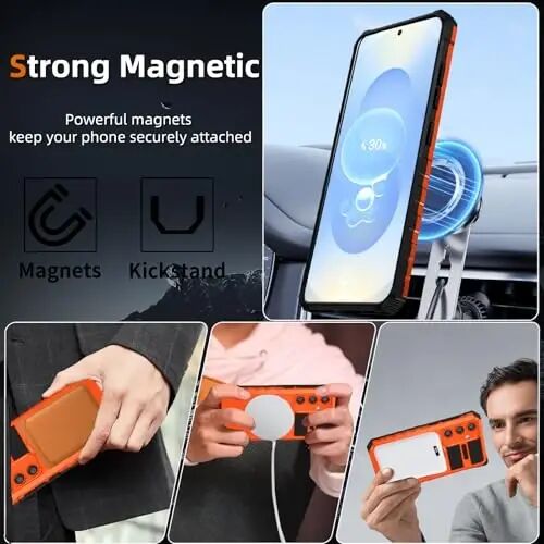 IYTRRYH Magnetic Stand Case for Samsung Galaxy S25 Plus Wireless Charging | S25+ Phone Case Compatible with MagSafe,with Screen Protector,Built-in 360° Kickstand,Shockproof Heavy Duty Protection,Orange - IYTRRYH (1)