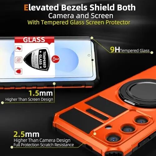 IYTRRYH Magnetic Stand Case for Samsung Galaxy S25 Plus Wireless Charging | S25+ Phone Case Compatible with MagSafe,with Screen Protector,Built-in 360° Kickstand,Shockproof Heavy Duty Protection,Orange - 3