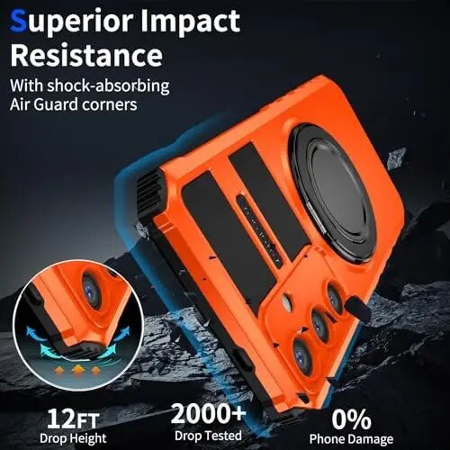 IYTRRYH Magnetic Stand Case for Samsung Galaxy S25 Plus Wireless Charging | S25+ Phone Case Compatible with MagSafe,with Screen Protector,Built-in 360° Kickstand,Shockproof Heavy Duty Protection,Orange - 5