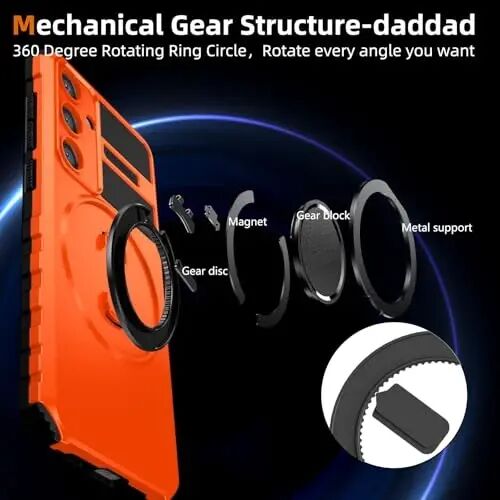 IYTRRYH Magnetic Stand Case for Samsung Galaxy S25 Plus Wireless Charging | S25+ Phone Case Compatible with MagSafe,with Screen Protector,Built-in 360° Kickstand,Shockproof Heavy Duty Protection,Orange - 6