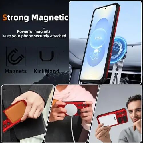 IYTRRYH Magnetic Stand Case for Samsung Galaxy S25 Plus Wireless Charging | S25+ Phone Case Compatible with MagSafe,with Screen Protector,Built-in 360° Kickstand,Shockproof Heavy Duty Protection,Red - IYTRRYH (1)
