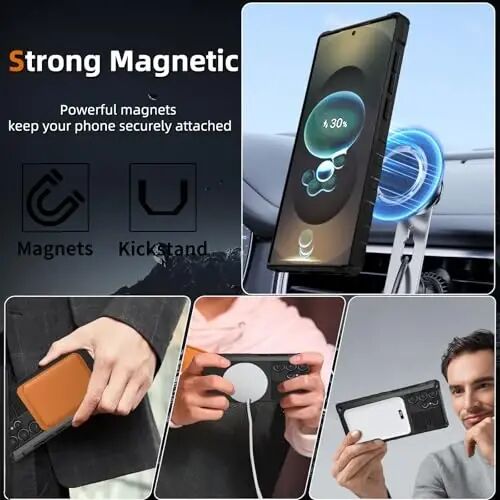 IYTRRYH Magnetic Stand Case for Samsung Galaxy S25 Ultra Wireless Charging | S25 Ultra Phone Case Compatible with MagSafe,with Screen Protector,with 360° Kickstand,Shockproof Heavy Duty Protection,Black - 2