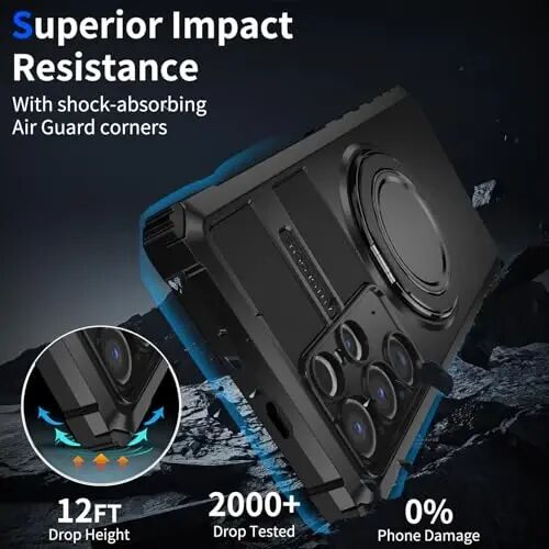 IYTRRYH Magnetic Stand Case for Samsung Galaxy S25 Ultra Wireless Charging | S25 Ultra Phone Case Compatible with MagSafe,with Screen Protector,with 360° Kickstand,Shockproof Heavy Duty Protection,Black - 6