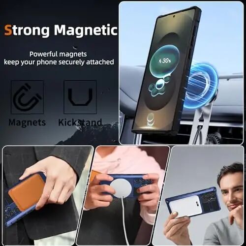 IYTRRYH Magnetic Stand Case for Samsung Galaxy S25 Ultra Wireless Charging | S25 Ultra Phone Case Compatible with MagSafe,with Screen Protector,with 360° Kickstand,Shockproof Heavy Duty Protection,Blue - 2