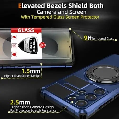 IYTRRYH Magnetic Stand Case for Samsung Galaxy S25 Ultra Wireless Charging | S25 Ultra Phone Case Compatible with MagSafe,with Screen Protector,with 360° Kickstand,Shockproof Heavy Duty Protection,Blue - 3