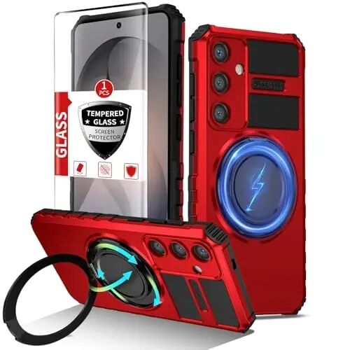 IYTRRYH Magnetic Stand Case for Samsung Galaxy S26 Compatible with MagSafe | S26 Phone Case Supports Wireless Charging,with Screen Protector,with 360° Ring Kickstand,Shockproof Heavy Duty Protection,Red - IYTRRYH