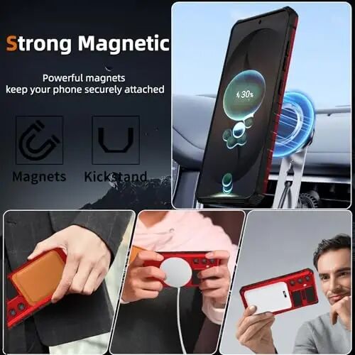 IYTRRYH Magnetic Stand Case for Samsung Galaxy S26 Compatible with MagSafe | S26 Phone Case Supports Wireless Charging,with Screen Protector,with 360° Ring Kickstand,Shockproof Heavy Duty Protection,Red - IYTRRYH (1)