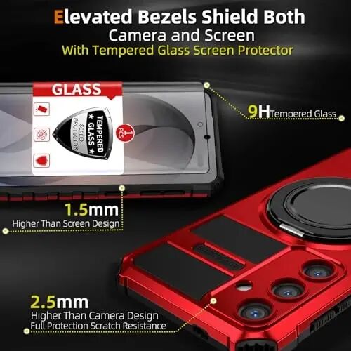 IYTRRYH Magnetic Stand Case for Samsung Galaxy S26 Compatible with MagSafe | S26 Phone Case Supports Wireless Charging,with Screen Protector,with 360° Ring Kickstand,Shockproof Heavy Duty Protection,Red - 3