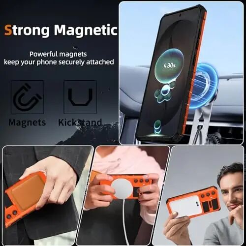 IYTRRYH Magnetic Stand Case for Samsung Galaxy S26 Plus Wireless Charging | S26+ Phone Case Compatible with MagSafe,with Screen Protector,Built-in 360° Kickstand,Shockproof Heavy Duty Protection,Orange - IYTRRYH (1)