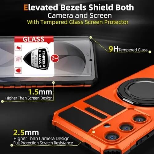 IYTRRYH Magnetic Stand Case for Samsung Galaxy S26 Plus Wireless Charging | S26+ Phone Case Compatible with MagSafe,with Screen Protector,Built-in 360° Kickstand,Shockproof Heavy Duty Protection,Orange - 3
