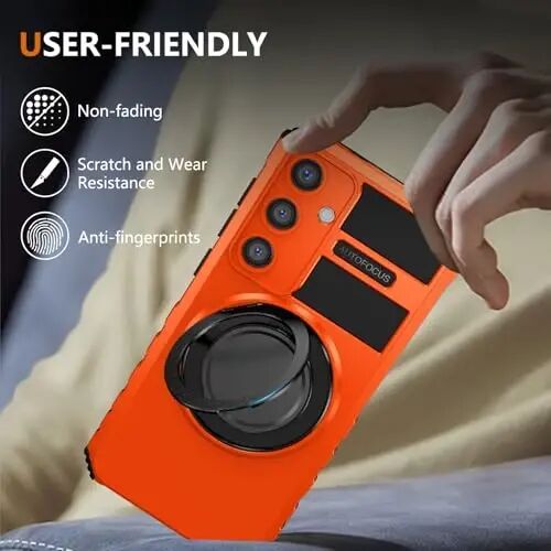 IYTRRYH Magnetic Stand Case for Samsung Galaxy S26 Plus Wireless Charging | S26+ Phone Case Compatible with MagSafe,with Screen Protector,Built-in 360° Kickstand,Shockproof Heavy Duty Protection,Orange - 6