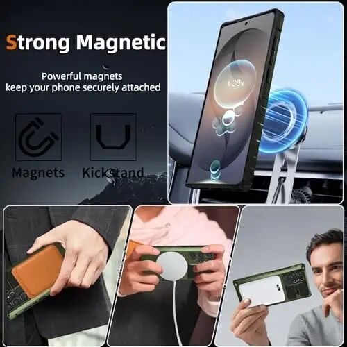 IYTRRYH Magnetic Stand Case for Samsung Galaxy S26 Ultra Wireless Charging | S26 Ultra Phone Case Compatible with MagSafe,with Screen Protector,with 360° Kickstand,Shockproof Heavy Duty Protection,Green - IYTRRYH (1)
