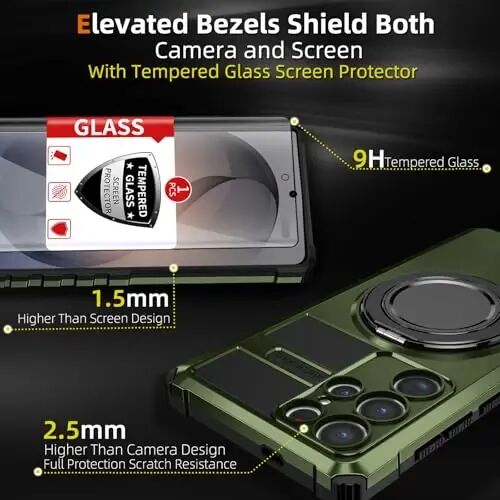 IYTRRYH Magnetic Stand Case for Samsung Galaxy S26 Ultra Wireless Charging | S26 Ultra Phone Case Compatible with MagSafe,with Screen Protector,with 360° Kickstand,Shockproof Heavy Duty Protection,Green - 4