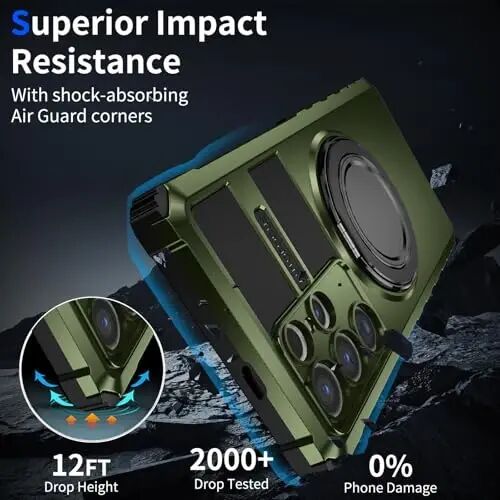 IYTRRYH Magnetic Stand Case for Samsung Galaxy S26 Ultra Wireless Charging | S26 Ultra Phone Case Compatible with MagSafe,with Screen Protector,with 360° Kickstand,Shockproof Heavy Duty Protection,Green - 6