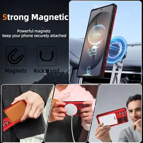 IYTRRYH Magnetic Stand Case for Samsung Galaxy S26 Ultra Wireless Charging | S26 Ultra Phone Case Compatible with MagSafe,with Screen Protector,with 360° Kickstand,Shockproof Heavy Duty Protection,Red - 2